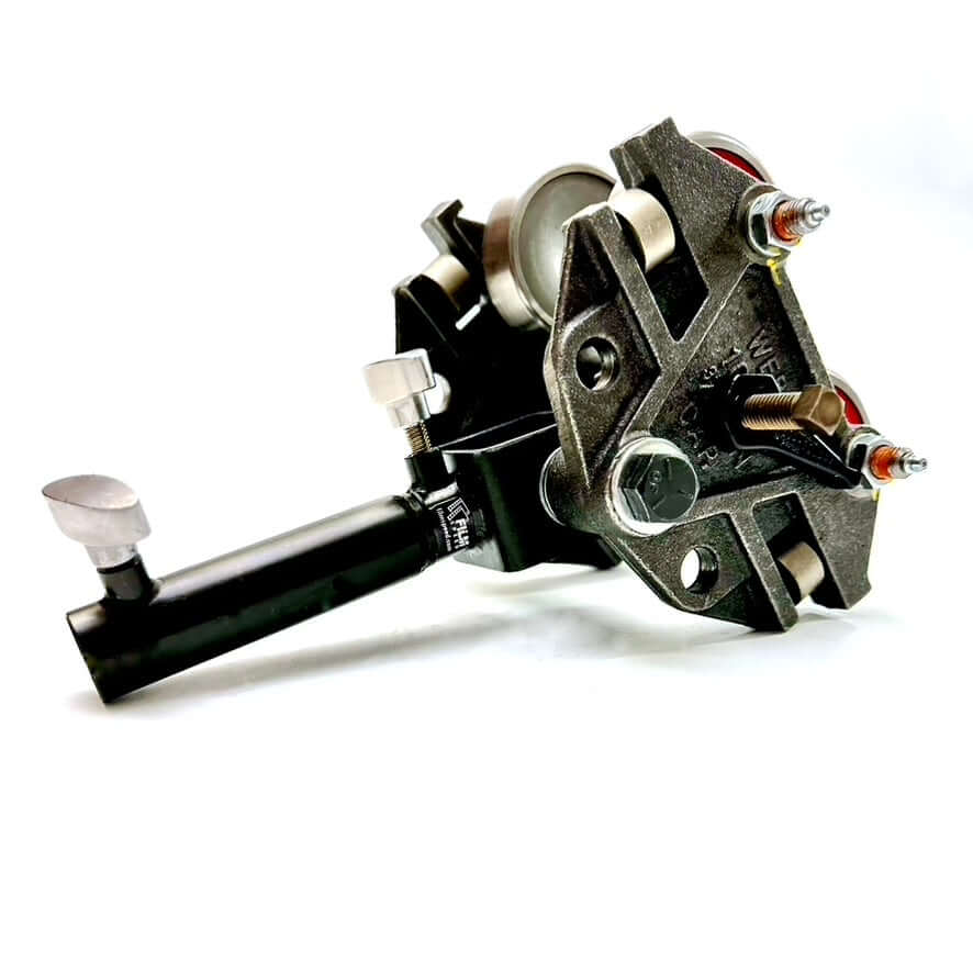 Heavy duty beam trolley for film grip and rigging, high-quality construction.