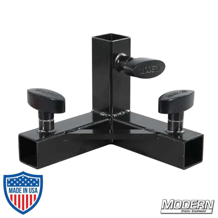 3-Way Pass Through Corner for 1-inch Square Tube - Black Zinc with T-Handles for film grip and rigging applications