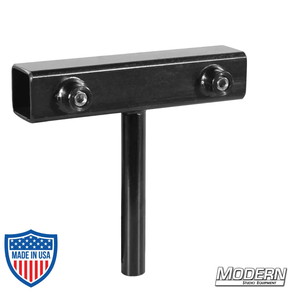 Black Zinc 5/8-inch Pin for 1-inch Square Tube with Set Screws, ideal for film grip and rigging applications.