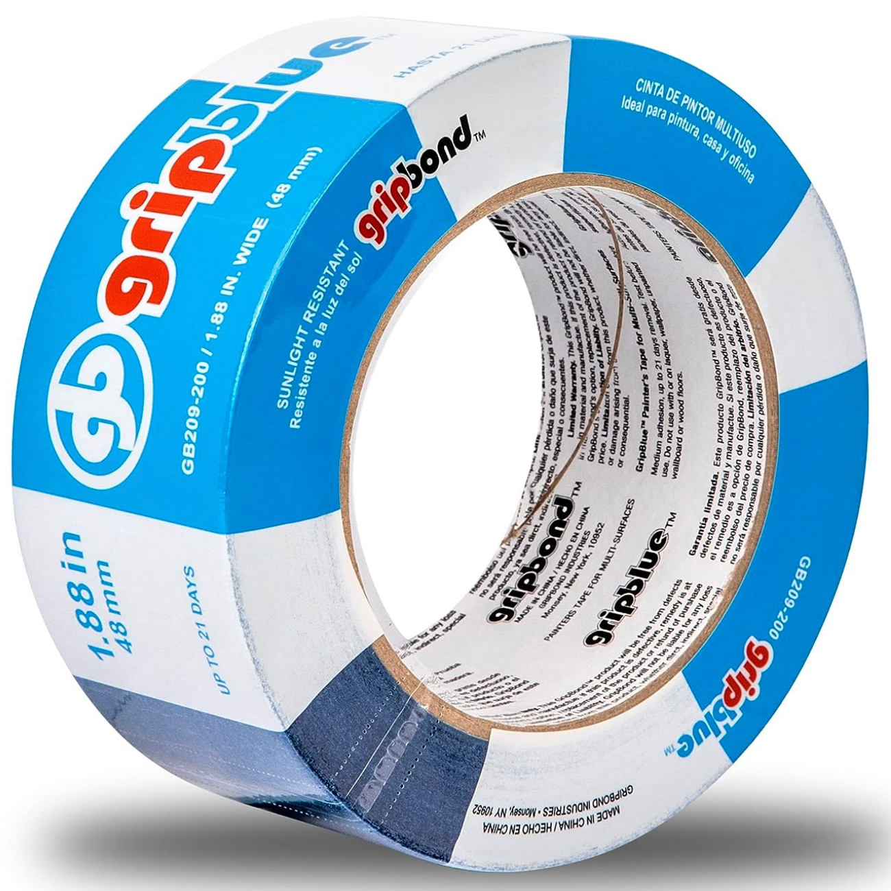 GripBlue Blue Painters Tape 2 inch Wide, Masking Tape Blue 1.88in