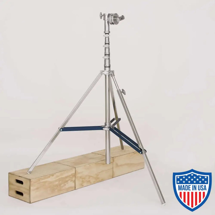 American Heavy Duty Combo 3-Rise R/M Leg 1-inch x 42-inch tripod with 4-inch Grip Head for film grip rigging on wooden blocks
