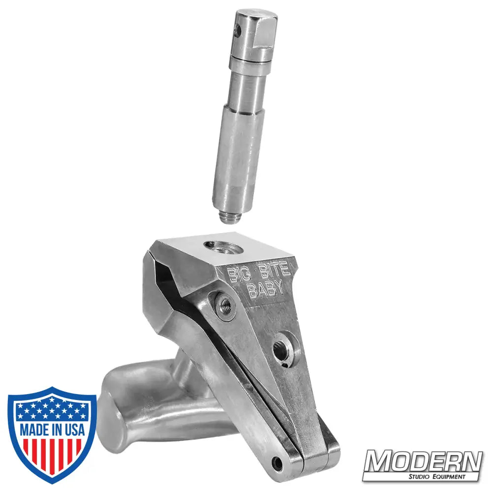 Die cast aluminum Big Bite Baby clamp with 5/8" baby pin, ideal for film grip and rigging tasks.