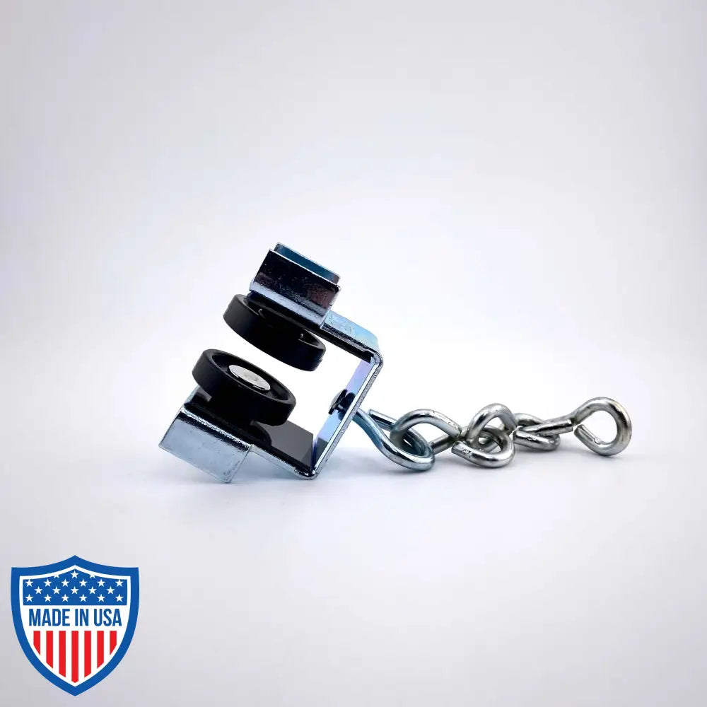 Curtain Track Carrier H&H with swivel hook and trim chain, ideal for film grip rigging, reduces friction and noise for smooth backdrop movement.