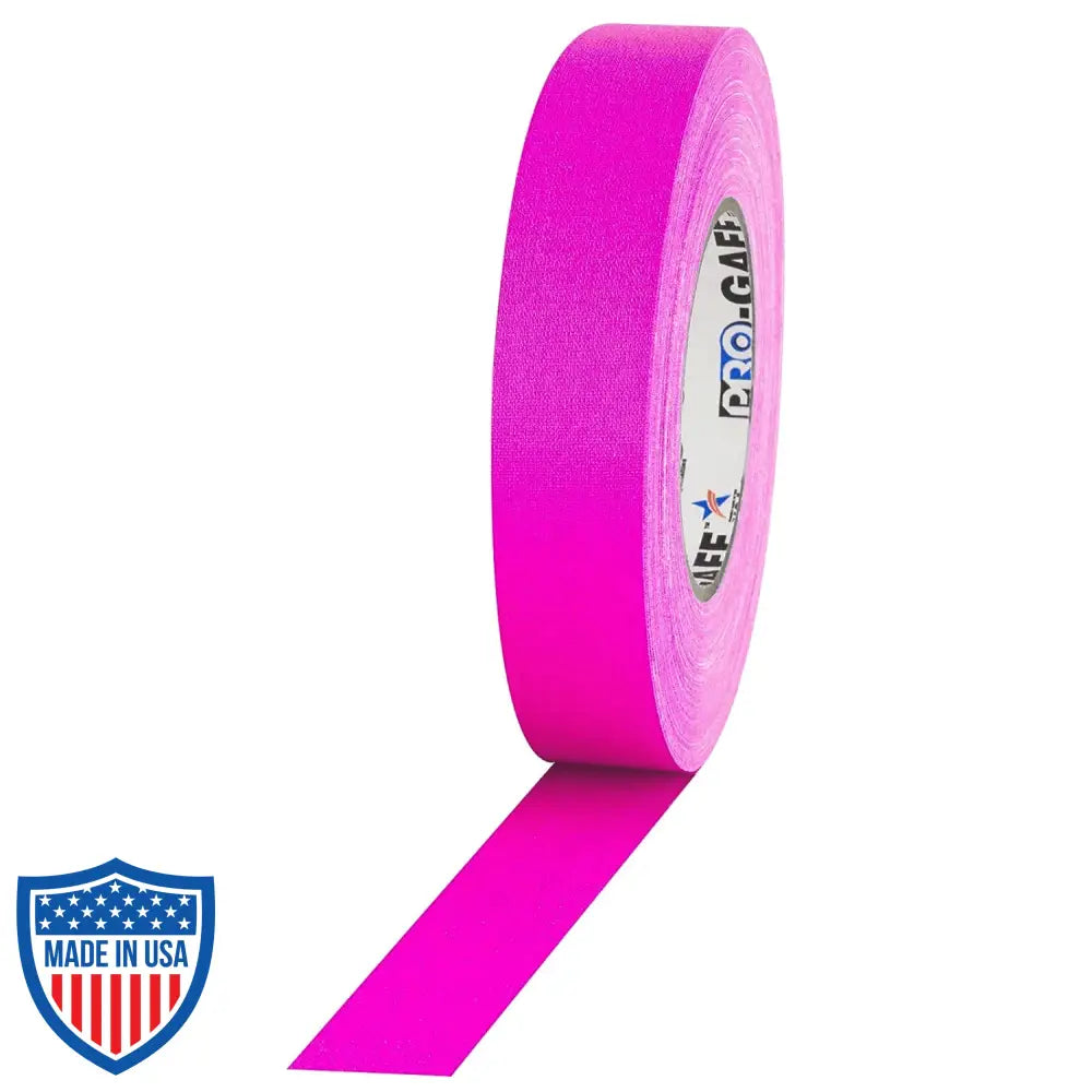 Pro Tapes® 1-inch Gaff Tape in high visibility pink for film grip, rigging, and bundling camera cables and equipment.
