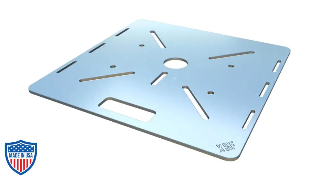 XSF Projector Plate for secure truss-topper shelf, ideal for film grip rigging of projectors, audio equipment, moving lights, and more.