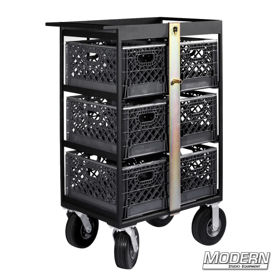 6 Place Milk Crate Cart Complete with Locking Bar - With Crates