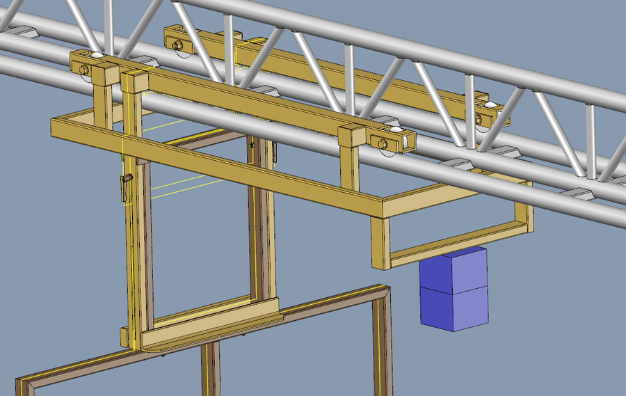 CAD render of custom truss gantry and trolley carriage system designed by Film Speed for Commander Camera