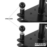 Close-up of Rolling Spider Base with spring-loaded feature for stable and mobile platform in film grip rigging equipment.