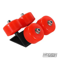 4 Wheels Per Corner Speed-Rail® Slider Wheel Assembly for film grip rigging with red wheels and black skate brackets