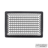 Industry grade plastic half milk crate with clean grid bottom, perfect for film grip and rigging, measures 19" x 13" x 6.5"