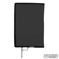 Black Artificial Silk Scrim on military-grade stainless frame for film grip and rigging, 1.8 stop diffuses light and removes reflectance