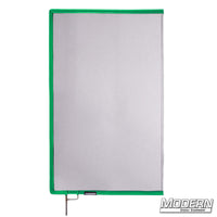 Black Single Scrim with green border for film grip rigging, 0.6 stop material reduces light without altering pattern or color temperature.