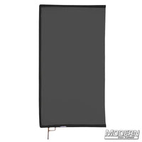 Black China Silk Scrim on stainless steel frame used to diffuse direct light for film grip and rigging equipment.