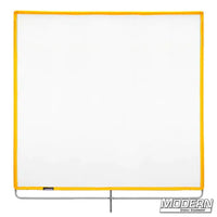 48"x48" white artificial silk scrim on 304 military-grade stainless open-end frame for film grip rigging and light diffusion.