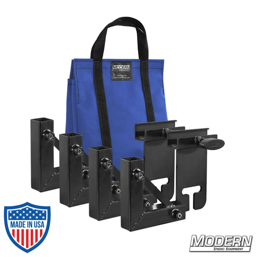 1" Square Stock Frame Kit with black hardware and blue carry bag for film grip rigging