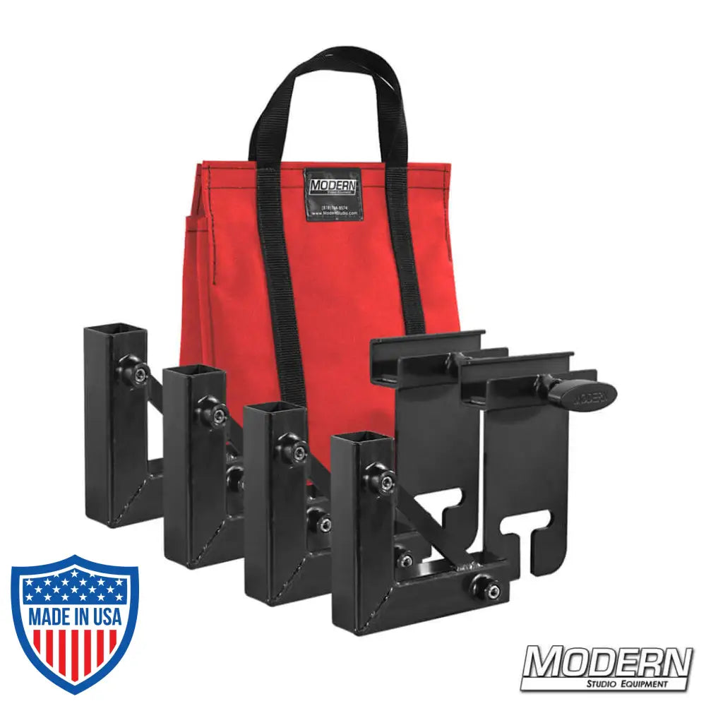 1" Square Stock Frame Kit for film grip and rigging with red carry bag and black square hardware