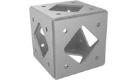 XSF 10-inch XLITE 6-Way Corner Block for film grip rigging with 1-1/2-inch diameter chords and 7/16-inch diameter solid rod diagonals