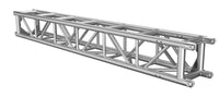 XSF 12'' aluminum tower truss with 2-inch OD chords, 1-inch OD diagonals, and steel fork end connections for film grip rigging.