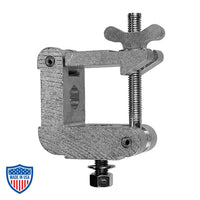 2" square half coupler for film grip rigging made of 6061-T6 aluminum, fits 2" square tubing, notched for easy bolting.