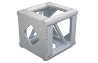 XSF 20.5-inch x 12-inch Bolt Plate Corner Block with 2-inch OD chords, 1-inch OD diagonals for film grip rigging, made in USA.