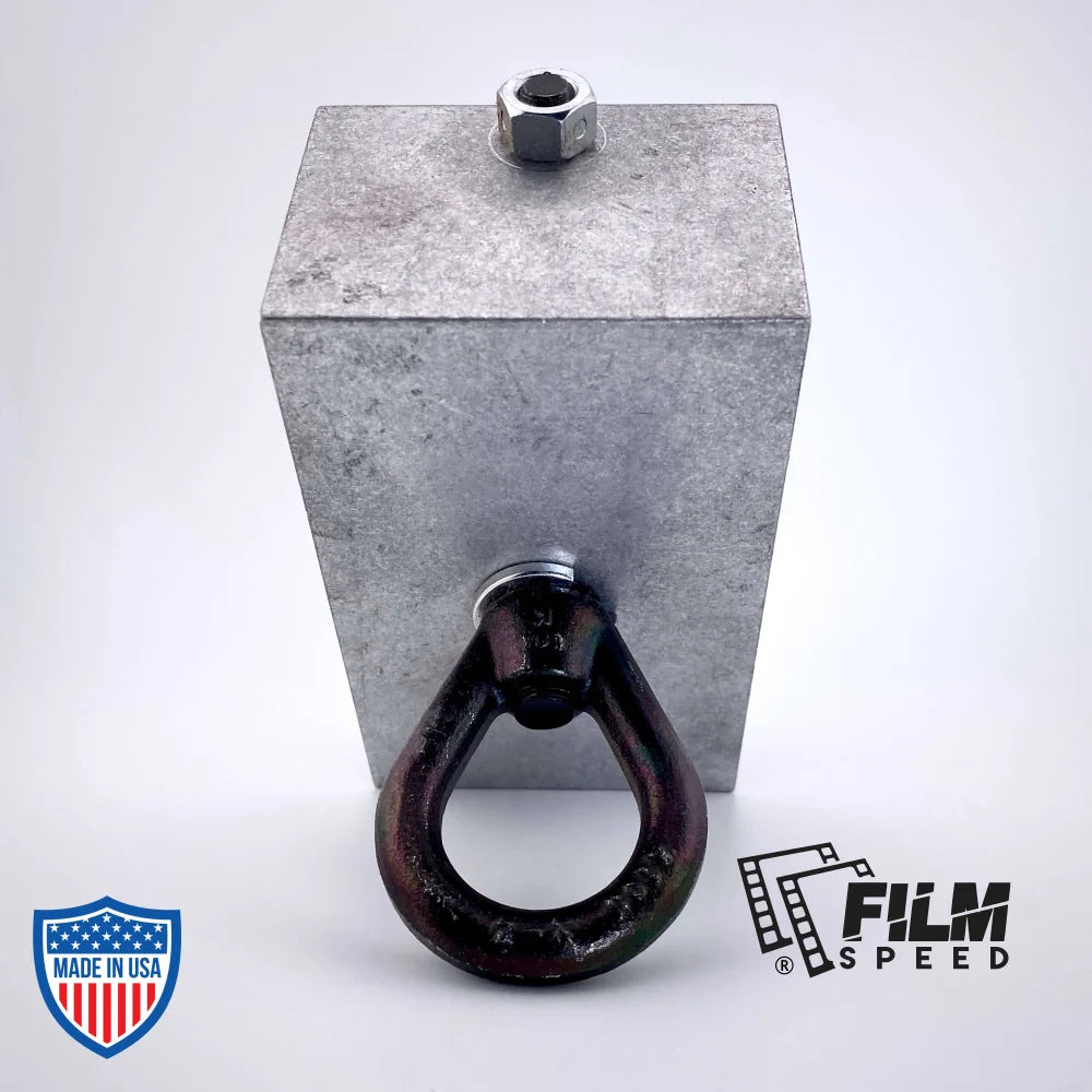 4" I-Beam Cable Roller for film grip rigging with attached eye-bolt for easy cable management on beams.