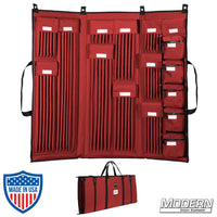 3 Fold Deluxe 5/8-inch Rod Bag in red with multiple compartments for film grip rigging tools.