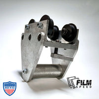 4" I-Beam Locking Trolley for film grip and rigging, ideal for attaching pipe clamps, pipe hangers, motors, or set pieces to beams.