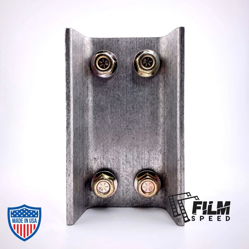 4" I-Beam end stop for film grip and rigging prevents cable rollers and trolley lights from dropping off the end