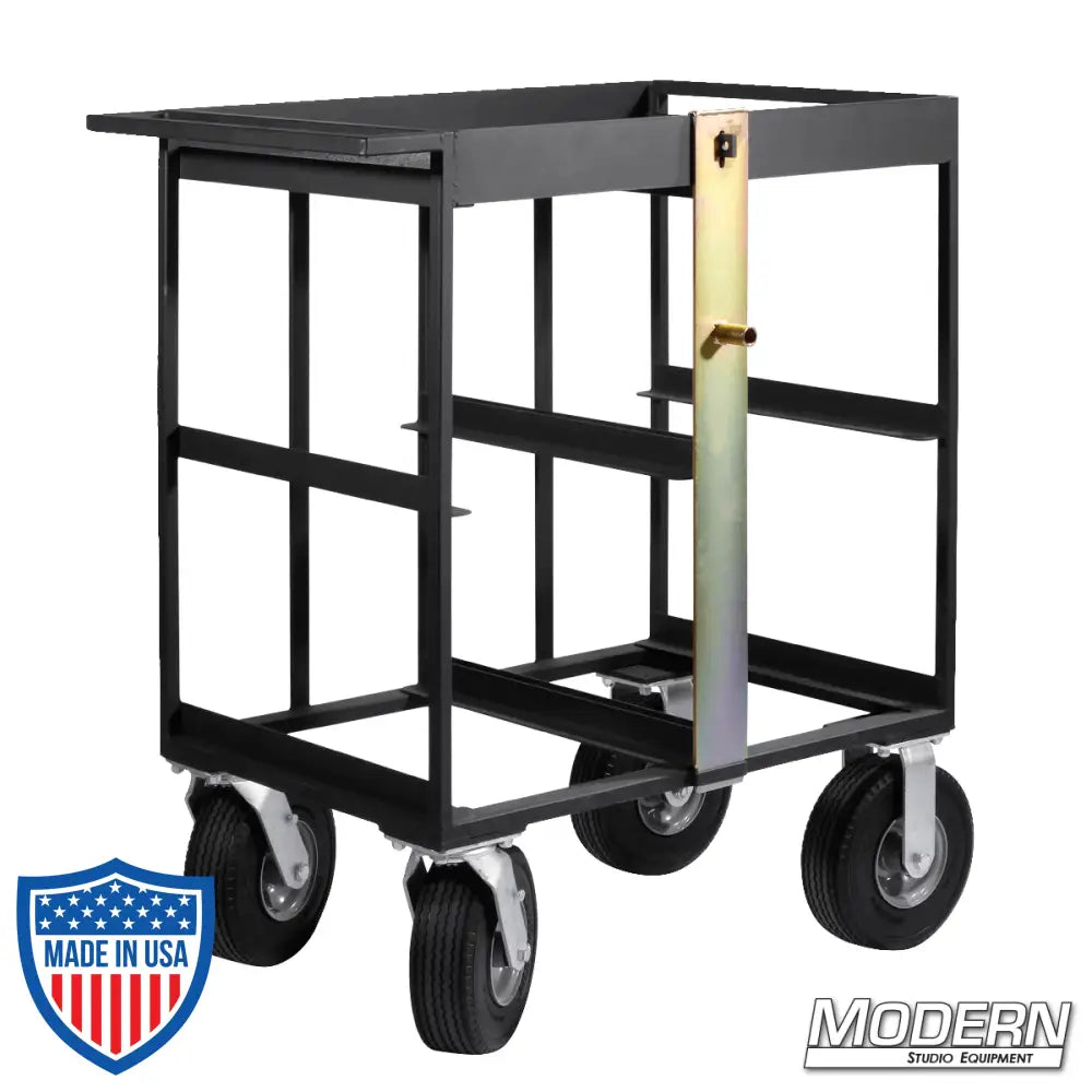 Steel 4 Place Milk Crate Cart with Locking Bar and Foam Filled Wheels for Film Grip and Rigging