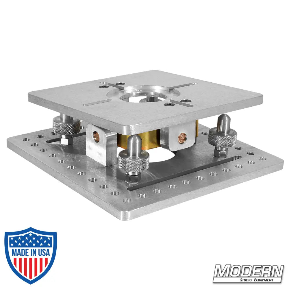 4-Way Mitchell Leveling Camera Mount, 12"x12" base, 10"x10" top plate, 6061 aluminum, ideal for film grip and rigging.