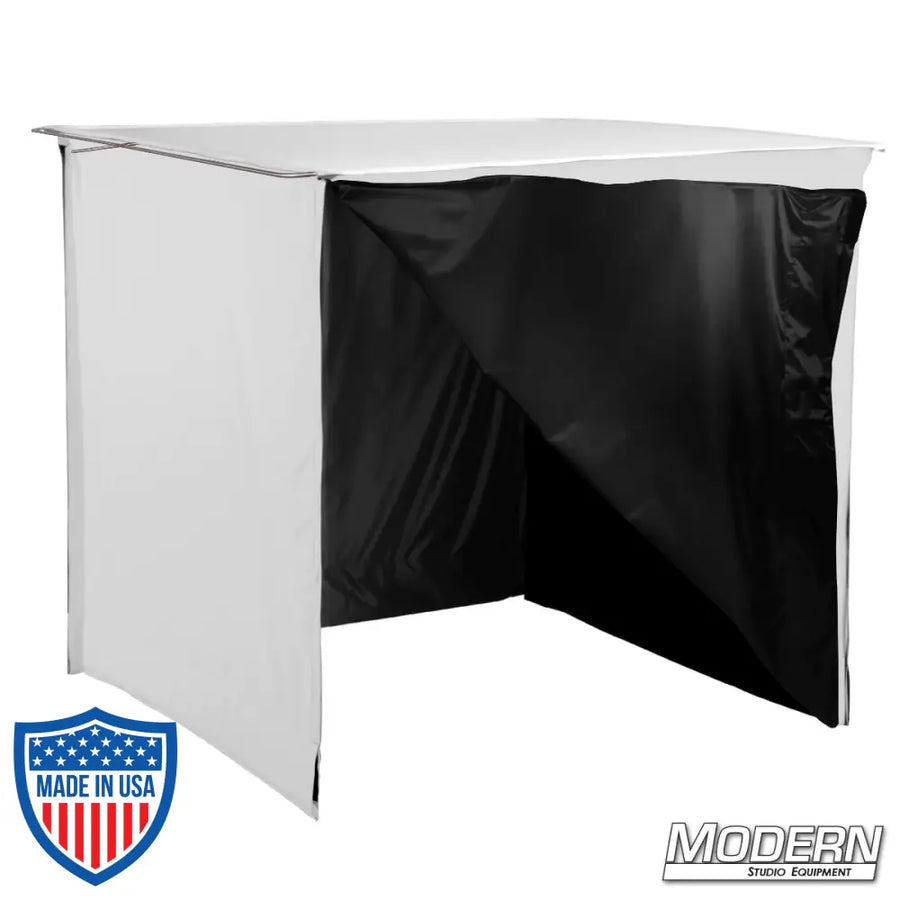 40-inch x 40-inch 4-Sided Ultrabounce® floppy for film grip rigging with opaque white soft bounce and black negative fill, attached to C-Stands.