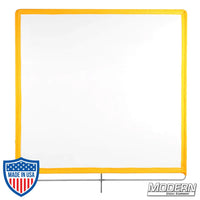 40" x 40" White Artificial Silk with stainless steel frame for film grip and rigging, 1.6 stop material, diffuses direct light sources.