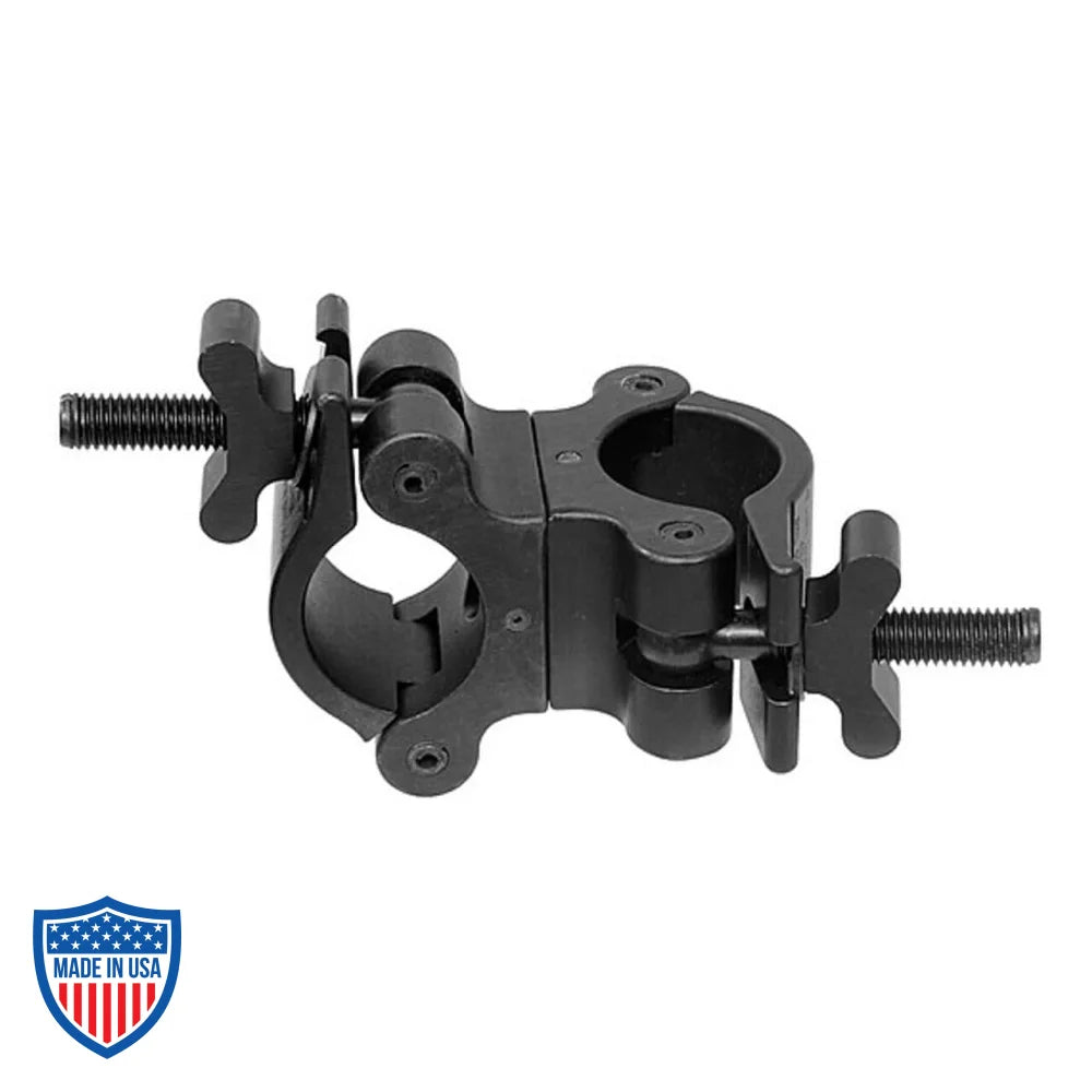 90-Degree Fixed Mega-Coupler with wide wing nuts for film grip rigging, fits 1-1/4" to 2.050" OD truss tube, 1100 lbs working load limit.