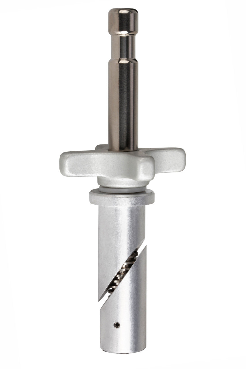 Anderton Dolly Pin (ADP) 5/8" Baby pin for film grip rigging, locks into dolly's 1" seat post or push bar receiver. Width: 2.25", Height: 7.50".