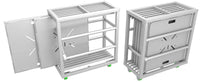 XSF Universal Baseplates for film grip rigging displaying two configurations showing stable base support for temporary structures