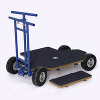 Doorway Dolly with push bar, pull handle, side boards, and expanding rear wheels for film grip and rigging equipment