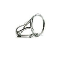 24" stainless steel safety cable for film grip rigging with heavy duty locking design.