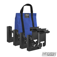 1" Square Stock Frame Kit with black hardware and blue carry bag for film grip rigging