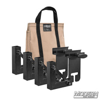 1" Square Stock Frame Kit for film grip and rigging with a set of black brackets and beige carrying bag.