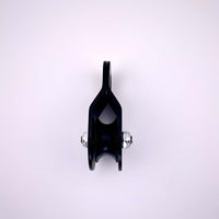 Black Film Micro Pulley CMI RP142 with anodized aluminum sideplates and nylon sheave for film grip rigging.