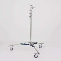 American Sr. Roller 3-Rise rigging stand with adjustable height, 1-inch leg, and wheels for film grip support.