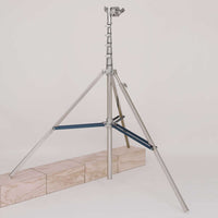 American Mombo Combo 4-Rise R/M Leg film rigging stand with 1-1/4-inch x 54-inch, 3 legs extended, and adjustable height.