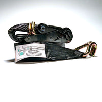 2-inchx25' hooked ratchet strap for film grip and rigging, used for securing loads with easy hook to mounted d-rings