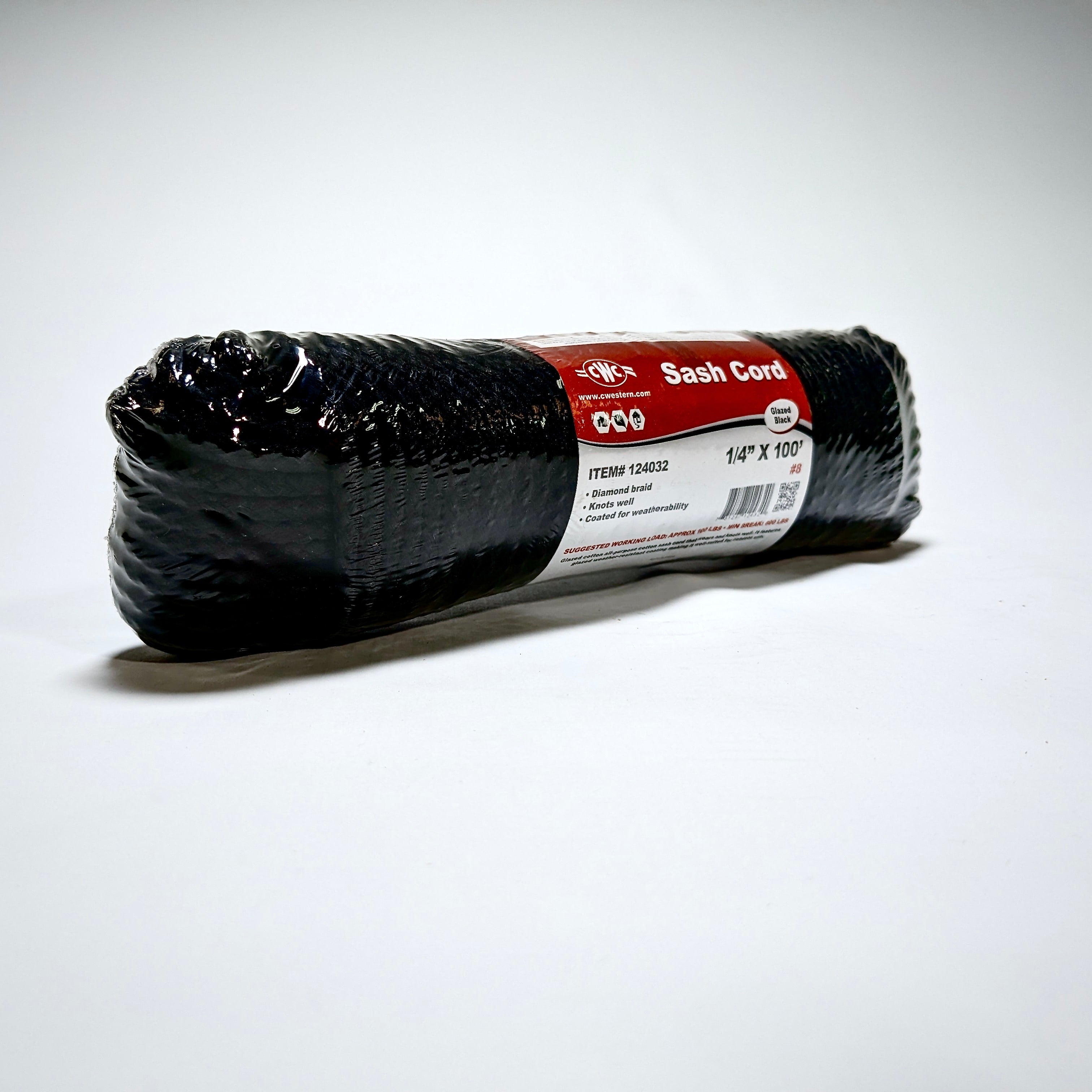 1/4-inch x 100' Black Glazed Sash Cord #8