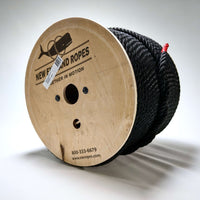 1/2-inch x 600' black multiline rope on wooden spool for film grip and rigging tasks