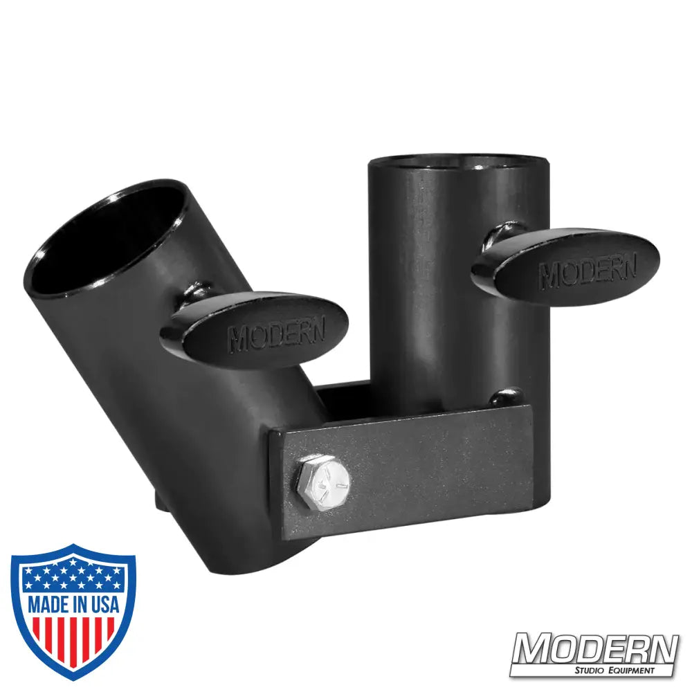 Adjustable Angle Receiver for 1-1/4-inch Speed-Rail® in black zinc with T-handles for film grip and rigging.