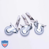American 1-1/4" leg adaptor wheels 4" set of 3 for film grip and rigging applications.