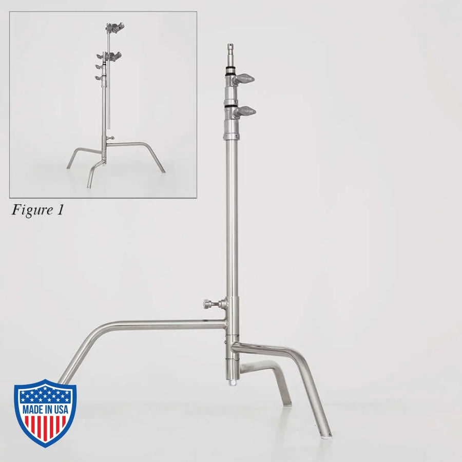 American 24" Century Stand (C-Stand) with 2-Rise Spring Load Stair Leg for film grip rigging, shown with full base.