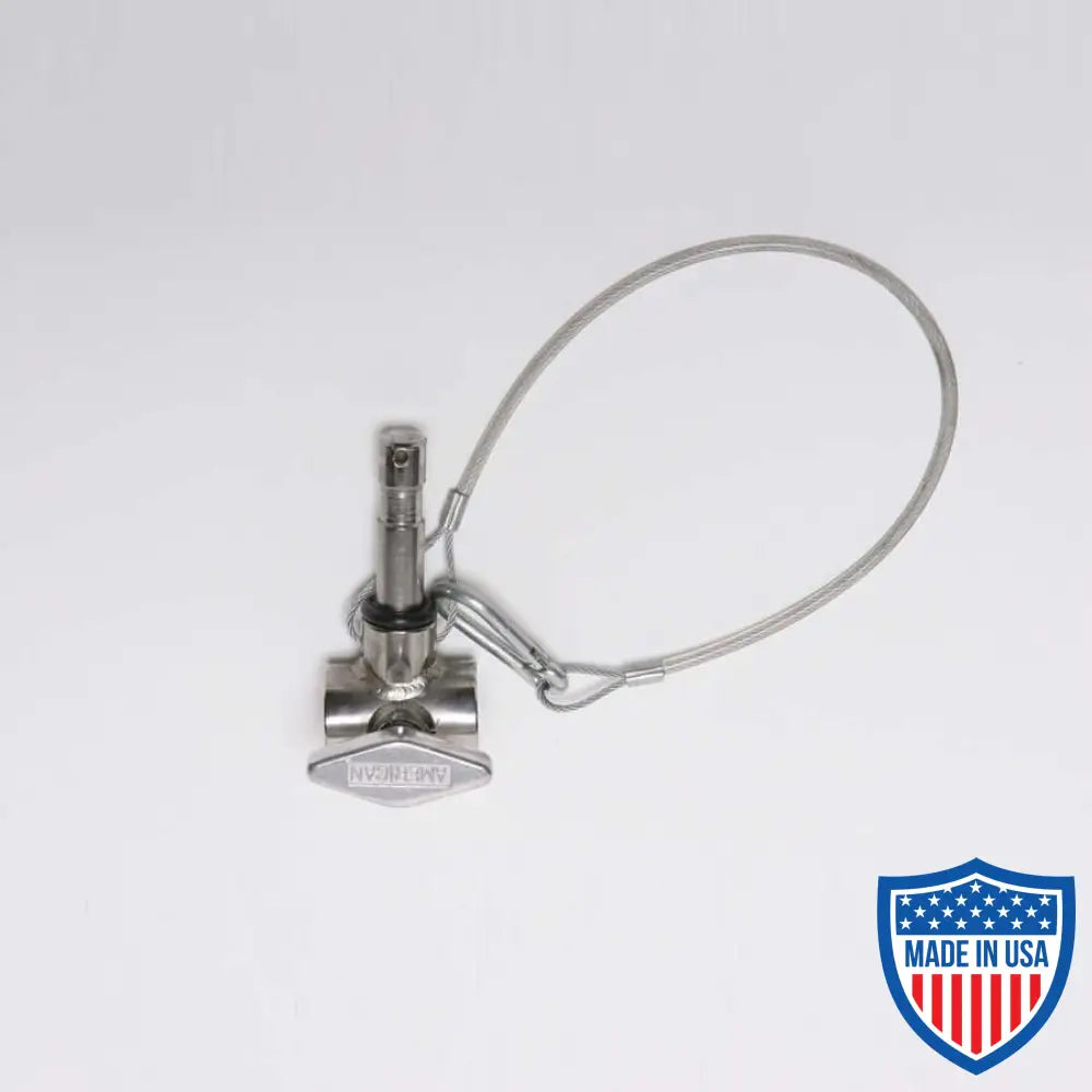 American 3/4-inch pipe slider with 5/8-inch pin and safety cable for film grip rigging.