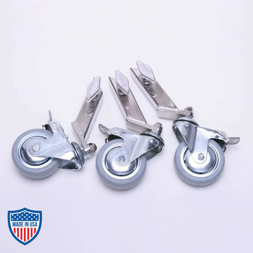 American 3/4" leg adaptor wheels 4" set of 3 for film grip and rigging applications
